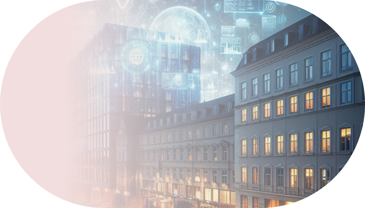 Cityscape with a modern building